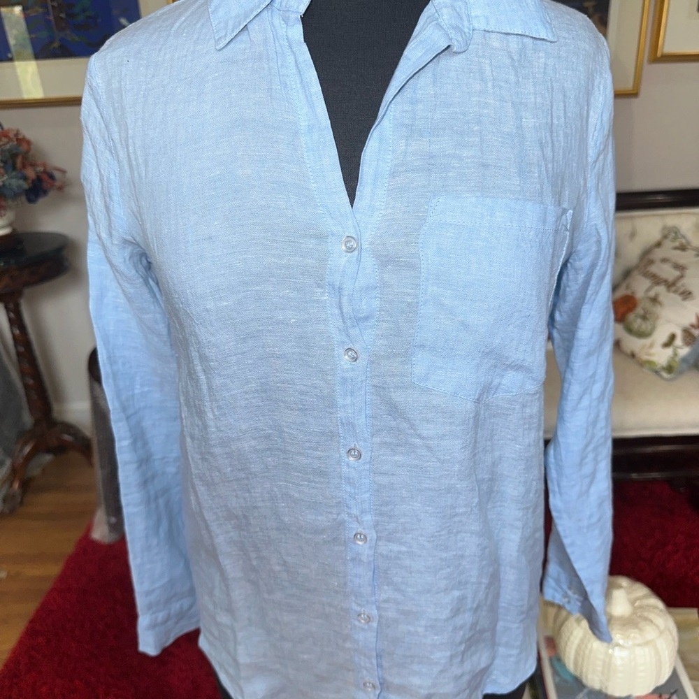 NWT, SAKS FIFTH AVENUE, LIGHT BLUE, 100% LINEN, WOMENS DESIGNER SHIRT    Size: S
